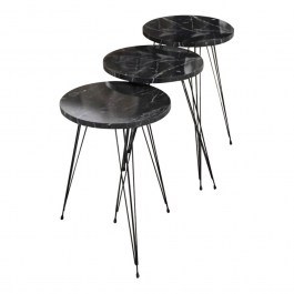 Side Tables Wakmi 321-000071 (Set 3Pcs) 33x33x55/33x33x52/33x33x48cm Black-Marble BLACK-MARBLE