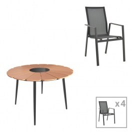 Τραπεζαρία Κήπου Pinap-Dashiell 152-000100 (Σετ 5Τμχ) Black-Natural NATURAL-BLACK