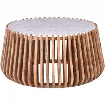 Coffee Table Mable 372-000016 D80x45cm Marble White-Natural