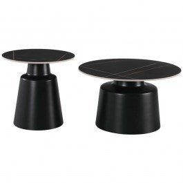 Τραπέζια Σαλονιού Dualis (Σετ 2Τμχ) 278-000039 Φ70x38/50x47,5cm Stone Black BLACK