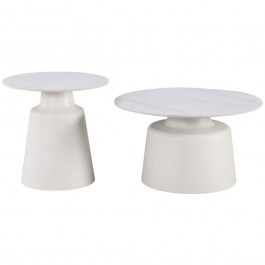 Τραπέζια Σαλονιού Dualis (Σετ 2Τμχ) 278-000040 Φ70x38/50x47,5cm Stone White WHITE