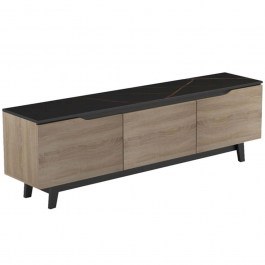 Έπιπλο Τηλεόρασης Kasandra 230-000079 180x35x48,5cm Marble Effect Black-Sonoma SONOMA-BLACK