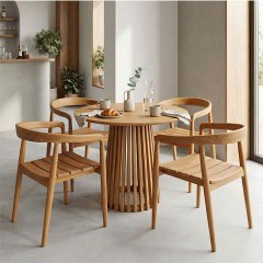 Τραπεζαρία Noody-Kenda I (Σετ 5Τμχ) 343-000042 Φ80x75cm Natural