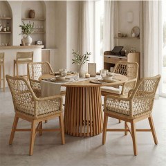 Dinning Set Elaiza-Kenda I (Set 5Pcs) 343-000048 D120x75cm Natural-Beige