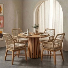 Τραπεζαρία Κήπου Elaiza-Kenda I (Σετ 5Τμχ) 343-000051 Φ80x75cm Natural-Beige