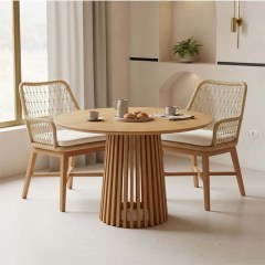 Τραπεζαρία Κήπου Elaiza-Kenda I (Σετ 3Τμχ) 343-000052 Φ80x75cm Natural-Beige