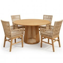 Τραπεζαρία Inca-Kenda I (Σετ 5Τμχ) 343-000057 Φ120x75cm Natural-Beige