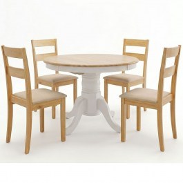 Expandable Dinning Set Dallan Lars (Set 5Pcs) 200-001710 D100/138x100x75cm Natural-White NATURAL-WHITE