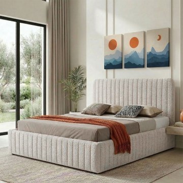 Bed With Storage Space Zilin Boucle (For Mattress 160x200cm) 279-000022 172,5x208x121cm Beige