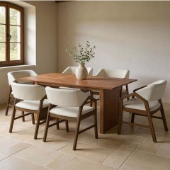 Dining Set Eleganza-Livia (Set 7Pcs) 381-000011 180x99x75,8cm Walnut-Ecru