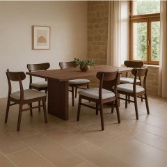 Dining Set Eleganza-Cairo (Set 7Pcs) 381-000009 180x99x75,8cm Walnut-Ecru