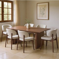 Dining Set Eleganza-Siena (Set 7Pcs) 381-000012 180x99x75,8cm Walnut-Ecru