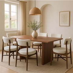 Dining Set Eleganza-Raudi (Set 7Pcs) 381-000010 180x99x75,8cm Walnut-Ecru