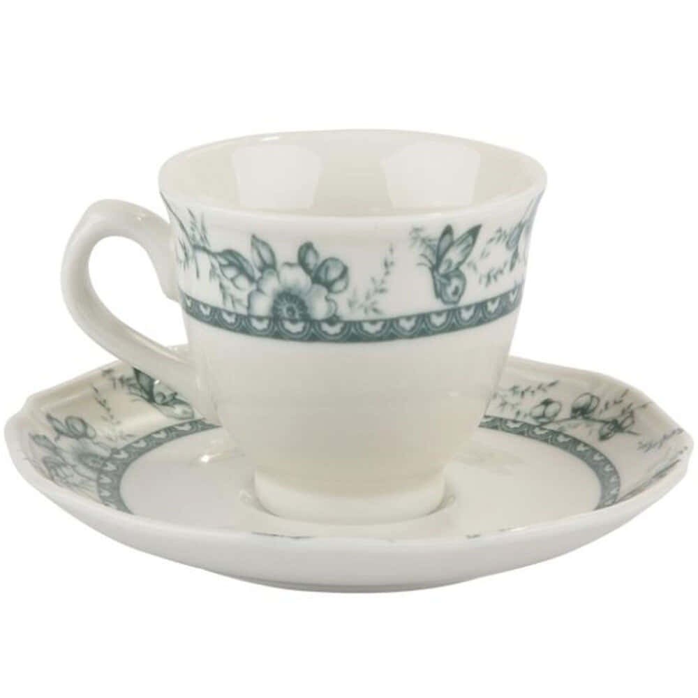 Φλυτζάνια Καφέ Με Πιατάκια Tiffany (Σετ 6Τμχ) PR24324G09 100ml White-Green Oriana Ferelli®