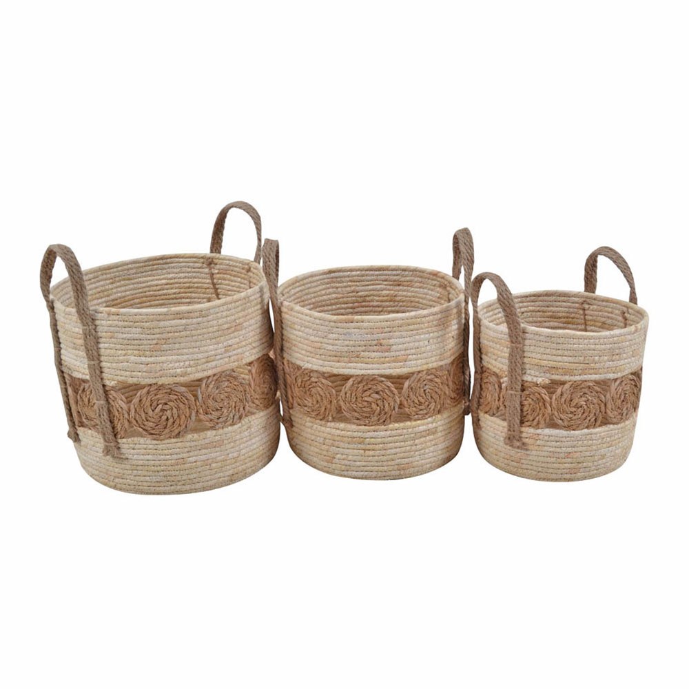 Καλάθια Ψάθινα 824281 (Σετ 3Τμχ) Φ22x30/Φ28x34/Φ31x36cm Natural Ankor