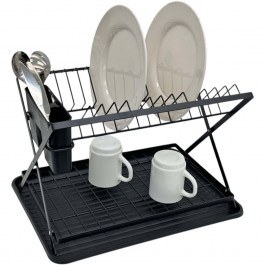 Πιατοθήκη Διώροφη Αναδιπλούμενη 843572 42x32x28cm Black Ankor BLACK