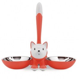Cat Food Container 2 Positions Tigrito AMMI09 RO 32x16x28cm Silver-Red Alessi SILVER-RED