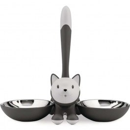 2 Place Cat Food Container Tigrito AMMI09 G 32x16x28cm Silver-Grey Alessi SILVER-GREY