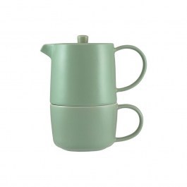 Tea Pot with Cup Tea For One Cafe Life DI0561 450ml Green Seafoam Maxwell & Williams GREEN