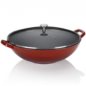 Cast Iron Wok With Lid Calido 11947 36x17cm Red Kela