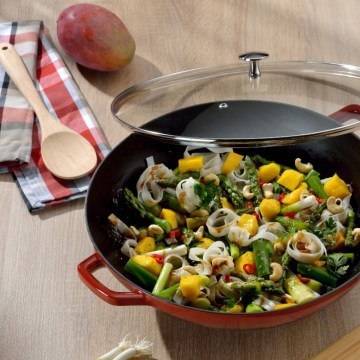 Cast Iron Wok With Lid Calido 11947 36x17cm Red Kela