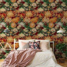 Ταπετσαρία Chrysanthemums WP20320 Green-Red-Yellow MindTheGap RED-YELLOW