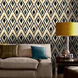 Wallpaper Diamonds In Brass WP20292 Black-Ivory-Green-Gold Mind The Gap GOLD-GREEN