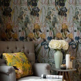 Wallpaper Fleurs D'Iris WP20477 Anthracite-Blue-Green-Yellow Mind The Gap ANTHRACITE-YELLOW