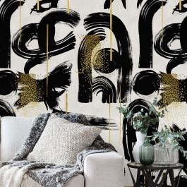 Ταπετσαρία Gestural Abstraction WP20332 Black-White-Gold MindTheGap WHITE-BLACK