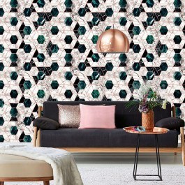 Wallpaper Hexa Jade WP20293 Green-White-Black-Copper Mind The Gap WHITE-GREEN