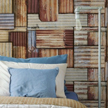 Wallpaper Rusty Tin WP20242 Brown-Blue-Taupe Mind The Gap