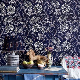 Wallpaper Folk Embroidery Indigo WP30016 Indigo MindTheGap INDIGO