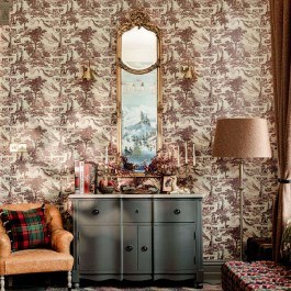 Wallpaper Toile Du Tyrol WP30147 52x1000cm Ecru-Burgundy MindTheGap ECRU-BURGUNDY