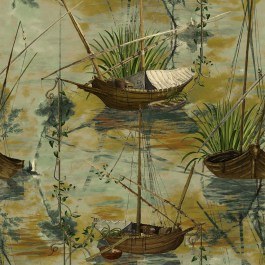 Wallpaper Moored Boats WP20725 Multi-Green MindTheGap MULTI-GREEN
