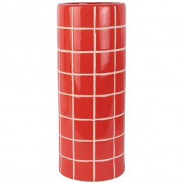 Vase Retro Tiles Large PT4392RD D15x40cm Bright Scarlet Red Present Time RED
