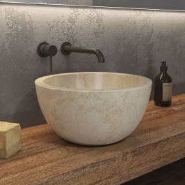 Νιπτήρας Επικαθήμενος Πέτρινος Leyla Cream Φ40x20cm Karag CREAM