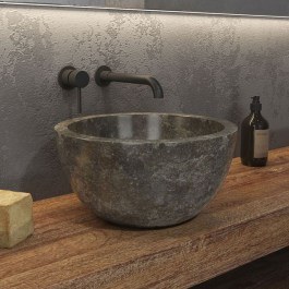 Νιπτήρας Επικαθήμενος Πέτρινος Leyla Grey Φ40x20cm Karag GREY