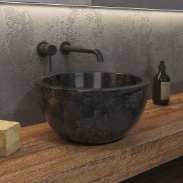 Νιπτήρας Επικαθήμενος Πέτρινος Leyla Black Φ40x20cm Karag BLACK