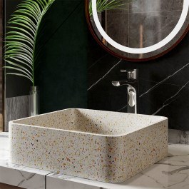 Countertop Basin With Valve Ira CS-0009-E13 39x39x12cm Fruitcake Karag BEIGE-MULTI