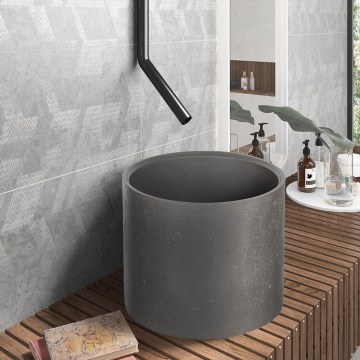 Νιπτήρας Επικαθήμενος Με Βαλβίδα Cleon CS-0058 Φ39x30cm Cement Karag