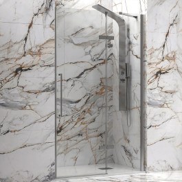 Wall-to-Wall Opening Shower Cabin Tinos 400 TINBR400100 8mm Clear-Brushed Inox Karag CLEAR-SILVER