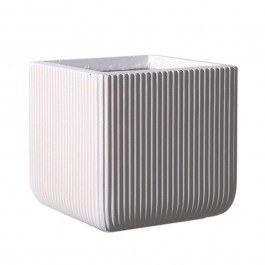 Κασπώ Πήλινο Τετράγωνο Stripe M B-0050-8 31x31x28cm White Supergreens WHITE