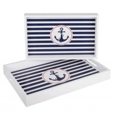 Δίσκος Με Λαβές Άγκυρα (Σετ 2Τμχ) 830438 35x24cm/30x20cm White-Blue