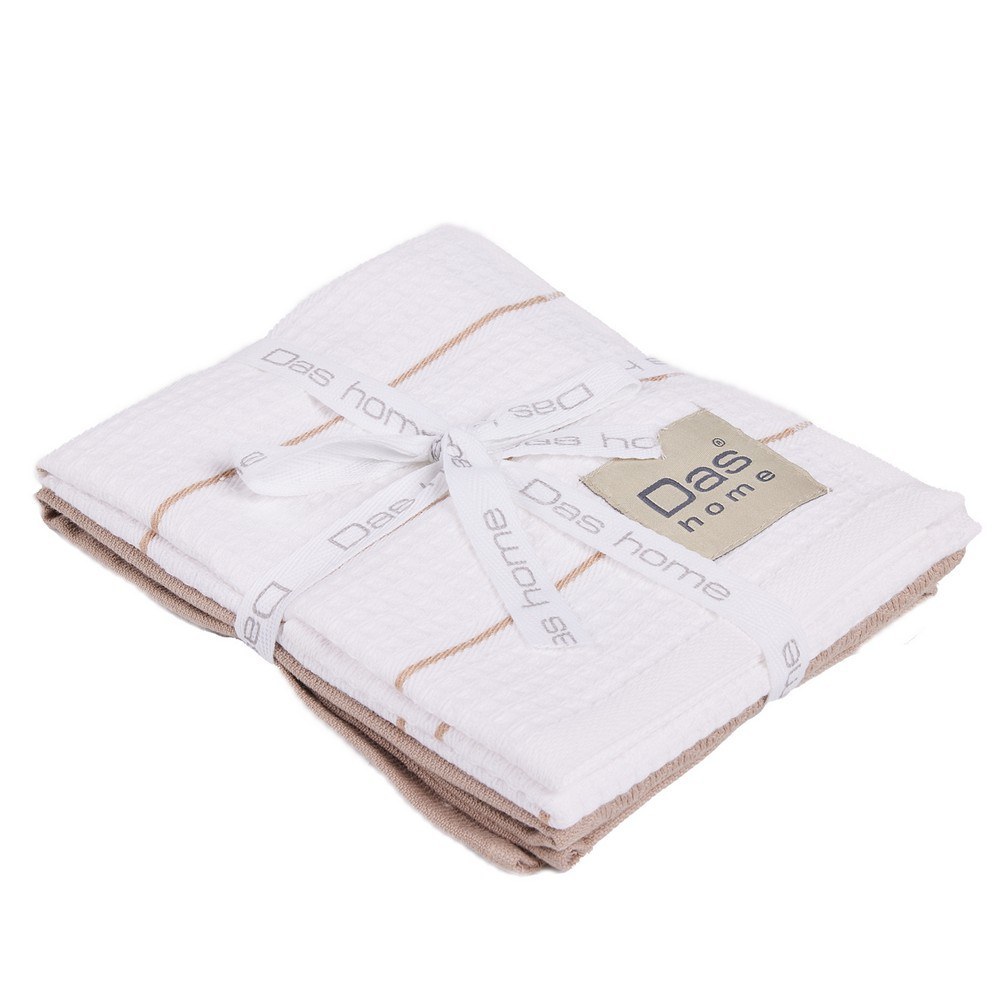 Ποτηρόπανα 0830 (Σετ 2τμχ) White-Taupe Das Home