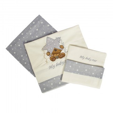 Baby Bed sheet Set 3τμχ Star 129 Ecru-Grey Dim