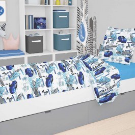 Kid Duvet Cover Speed Racer 291 Rotary Print White-Blue DimCol WHITE-BLUE