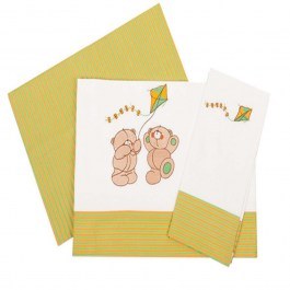 Baby Bed Sheets Set 3pcs Kite 91 Green-Orange-White DimCol WHITE-ORANGE