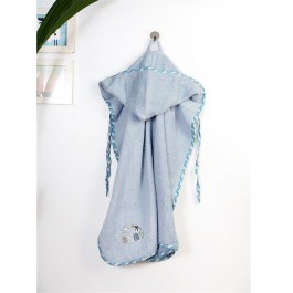 Embroidered Baby Hooded Towel Stork 191 Sky Blue DimCol SKY BLUE