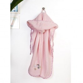 Embroidered Baby Hooded Towel Stork 192 Pink DimCol PINK