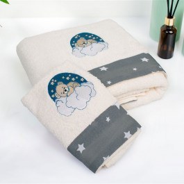 Baby Towels Cloudy Bear 177 Embroidered (Set 2pcs) Ecru-Grey DimCol ECRU-GREY